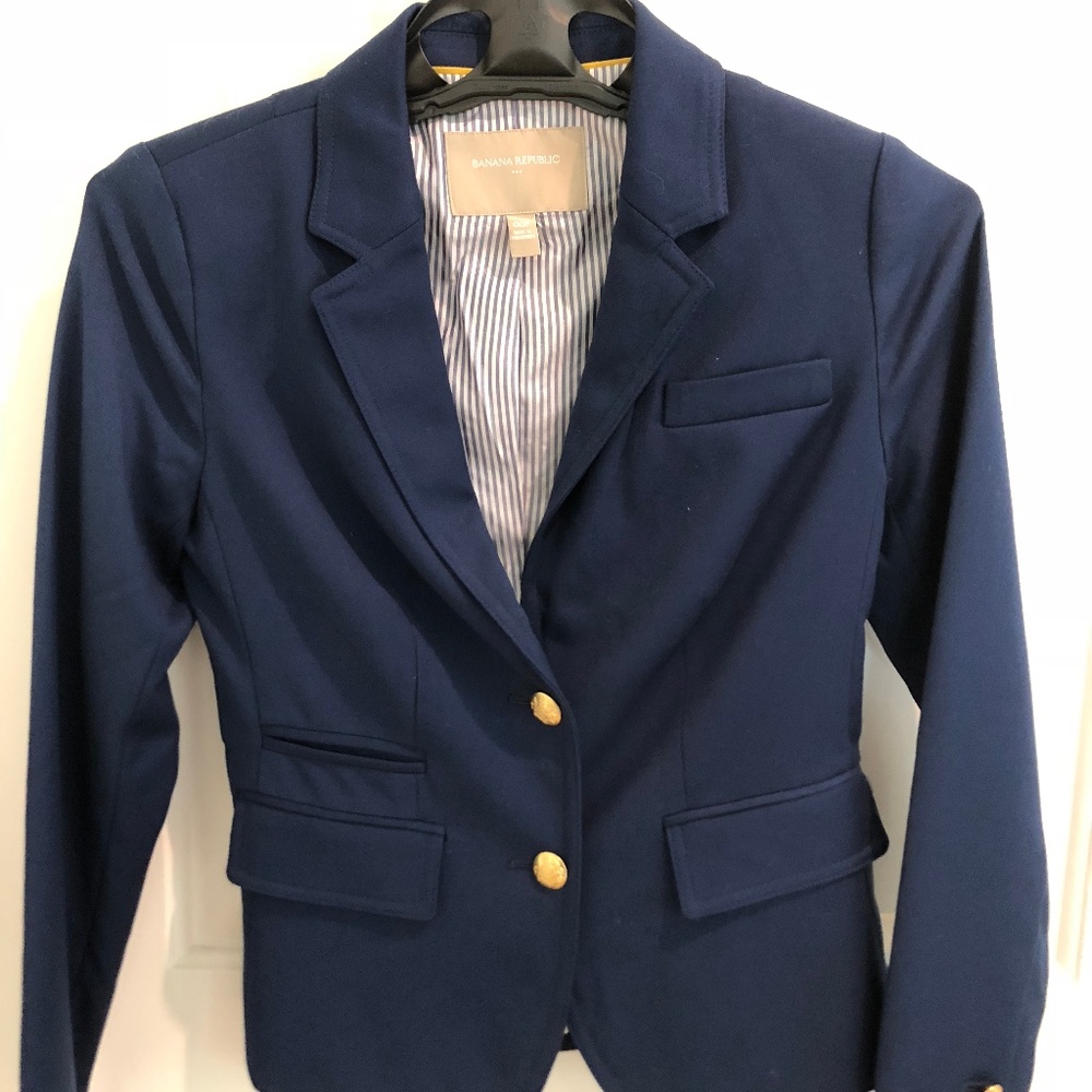 Navy Blue Banana Republic Blazer with Gold Accents